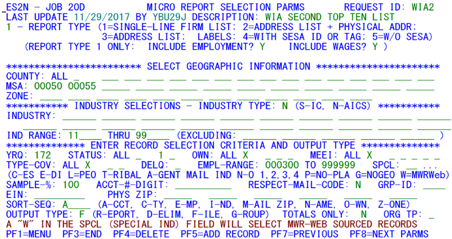Es2n - job 020d - micro report selection parms.png